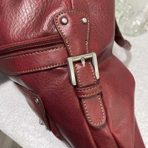 Liz Claiborne Burgundy Red Shoulder Bag Purse Multiple Pockets Double Handles - Picture 7 of 10